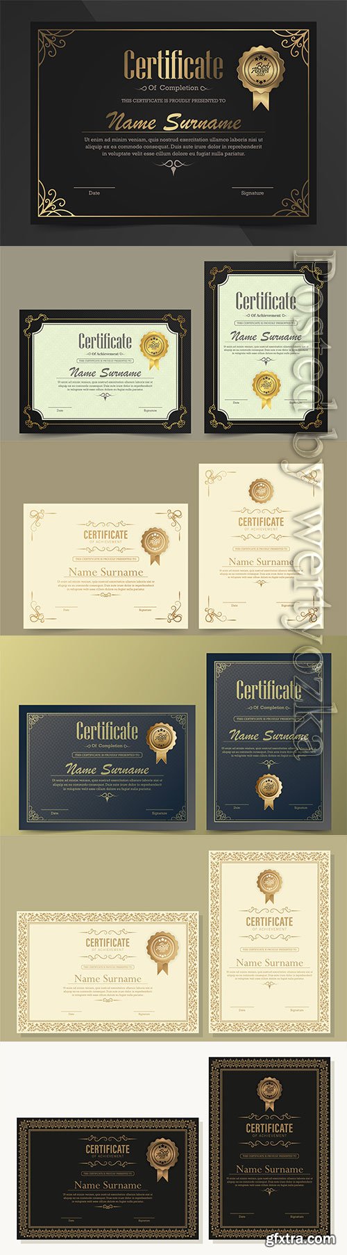 Achievement vector certificate template in vintage style