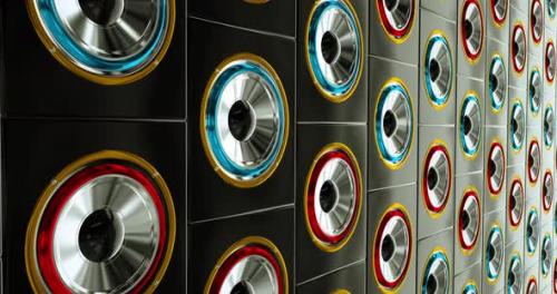 Videohive - hi-fi stereo speakers dance beat music Red blue loop backgound 4k - 33055430 - 33055430