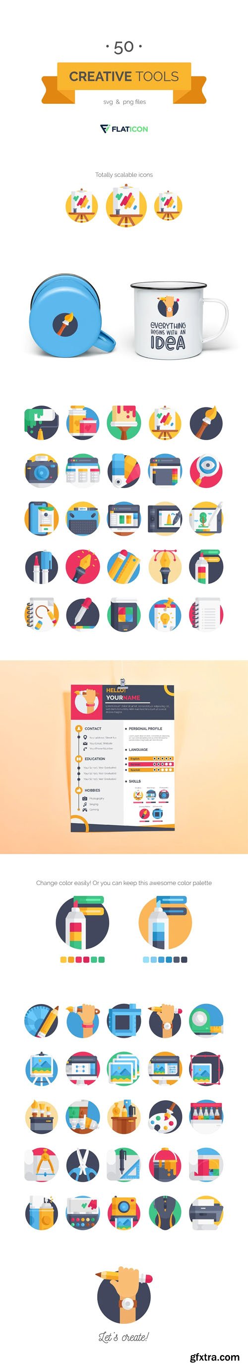 50 Creative Tools Icon Pack [PNG/SVG]