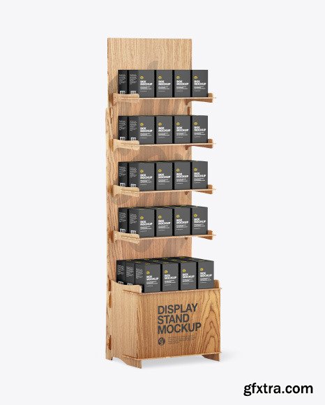 Wooden Display Stand w/ Boxes Mockup 86144