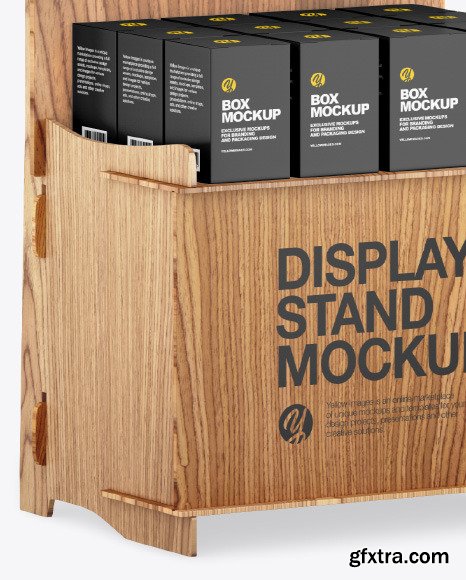 Wooden Display Stand w/ Boxes Mockup 86144