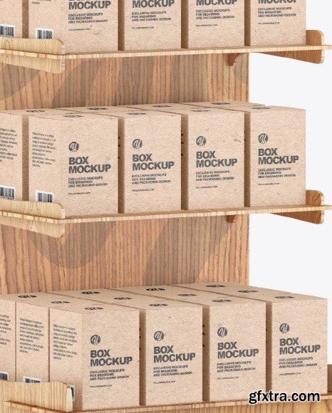 Wooden Display Stand w/ Boxes Mockup 86144