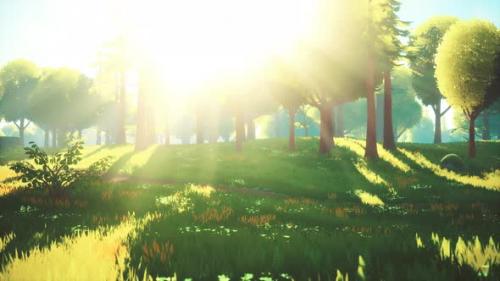 Videohive - Cartoon Green Forest Landscape with Trees and Flowers - 33134310 - 33134310