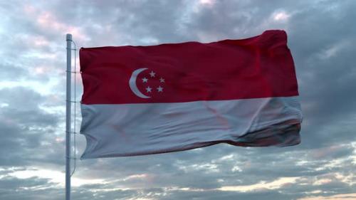 Videohive - Realistic flag of Singapore waving in the wind against deep dramatic sky - 33166876 - 33166876