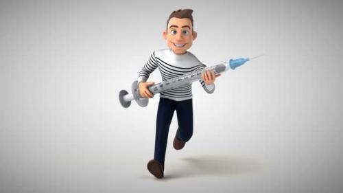 Videohive - Fun 3D cartoon character running with a syringe - 33175378 - 33175378
