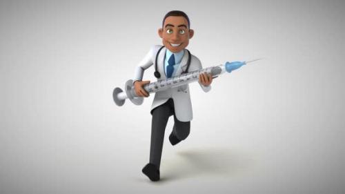 Videohive - Fun 3D cartoon doctor running with a syringe - 33175379 - 33175379