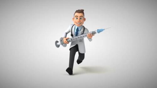 Videohive - Fun 3D cartoon doctor running with a syringe - 33175381 - 33175381