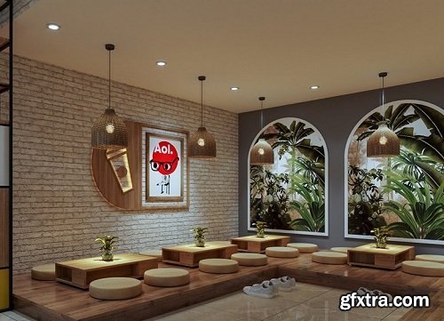 Interior Restaurant Scene Max & Sketchup