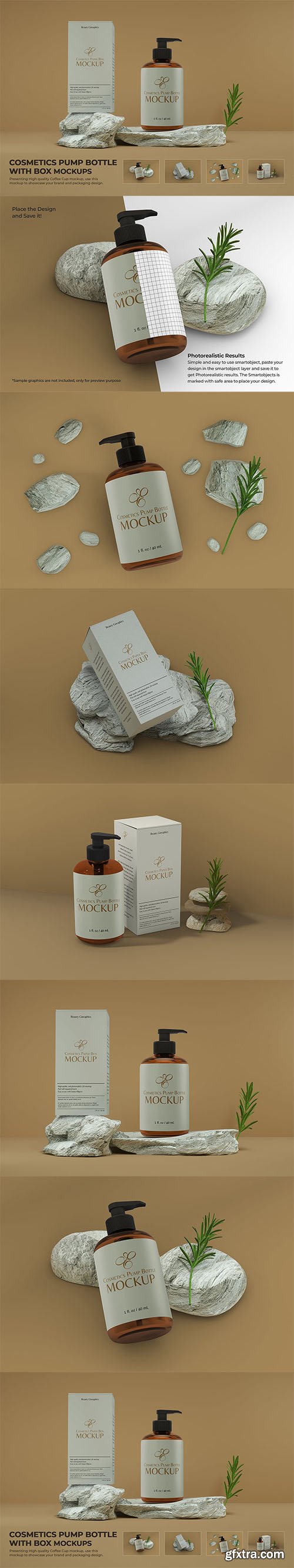 Cosmetics Pump Bottle with Box Mockup Scene 6MHCCAB