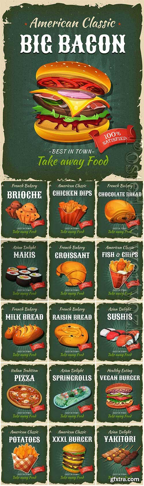 Vintage illustration of fast food in vector