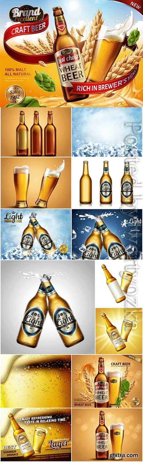 Beer bottles advertising posters in vector