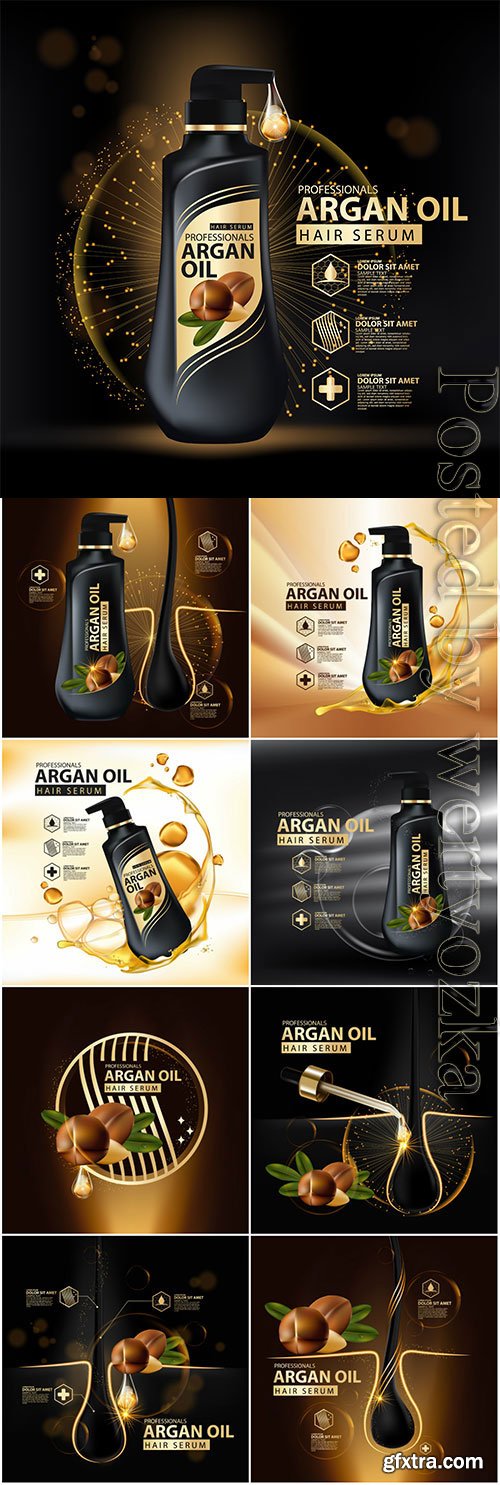 Argan oil hair serum posters in vector