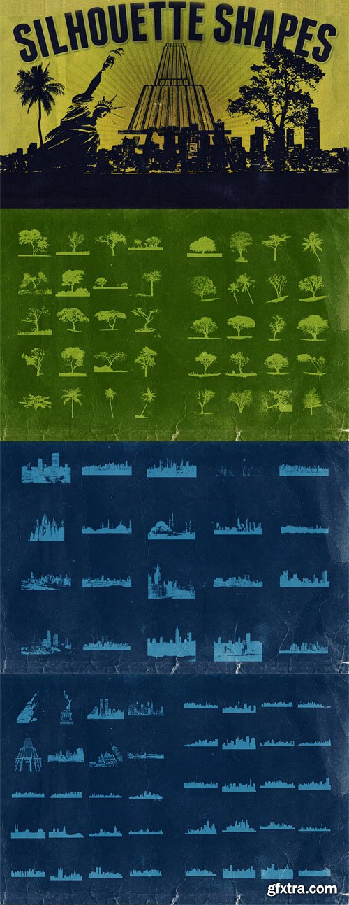 40 Trees & 60 Town Vector Silhouette Shapes Collection