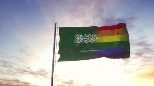 Videohive - Waving national flag of Saudi Arabia and LGBT rainbow flag background - 33166886 - 33166886