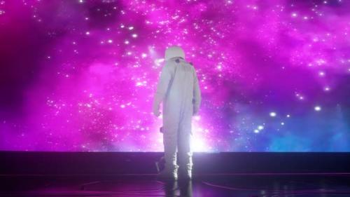 Videohive - Alone astronaut in futuristic space corridor, room. view of the earth - 33166887 - 33166887