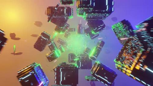 Videohive - Flight in 3D VJ Seamless Loop Abstract Neon Infinite Digital Light Blue Yellow Green Tunnel with - 33174767 - 33174767