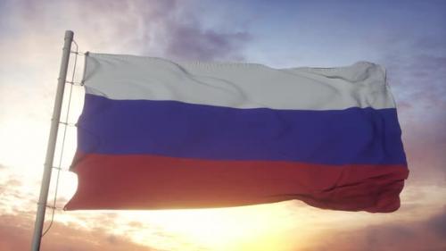 Videohive - National Flag of Russia Waving in the Wind Against Beautiful Sky - 33178621 - 33178621