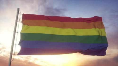 Videohive - A Beautiful Rainbow Flag of the LGBT Organization Flies in the Sky - 33178652 - 33178652