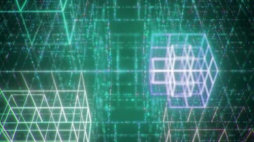 Videohive - 3D Big Data Digital Cube Cyber Punk Square with Futuristic Matrix - 33186660 - 33186660