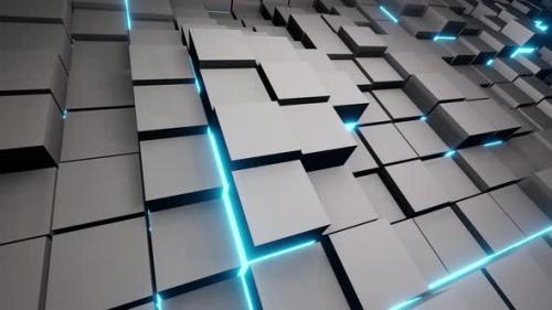 Videohive - Motion Of The Metallic Cubes With Blue Light Loop 4K - 33189426 - 33189426