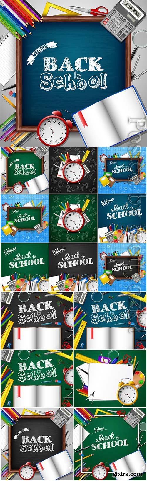 Back to school, school elementsin vector