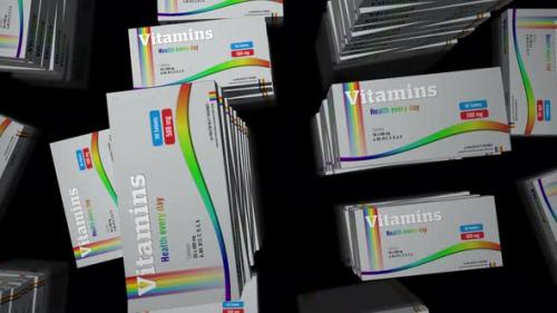 Videohive - Vitamin pills in packs procurement loop animation - 33059302 - 33059302