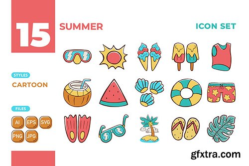 Summer Icon Set (Cartoon Style) #01 5NLFCZC