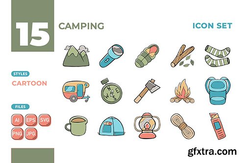 Camping Icon Set (Cartoon Style) #01 