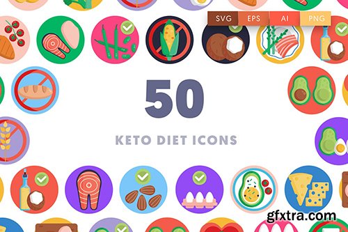 50 Keto Diet Icons AKGWNVB