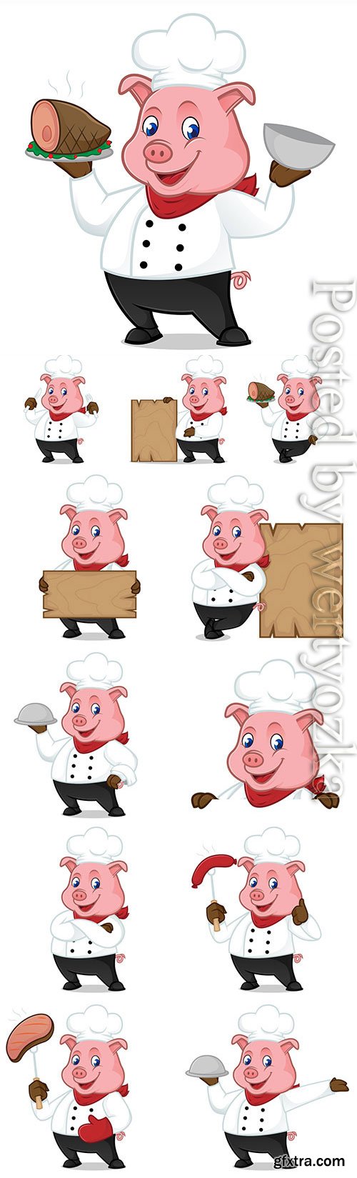 Cartoon pig in a chef costume in vector