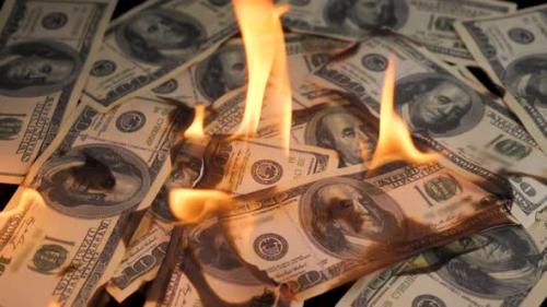 Videohive - Slow Motion of Dollars Money on Fire Lost Money - 33136622 - 33136622