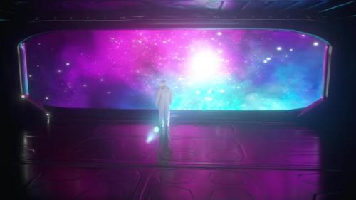 Videohive - Astronaut in futuristic space corridor, view of the beautiful stars - 33166867 - 33166867