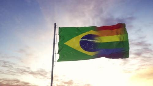 Videohive - Waving national flag of Brazil and LGBT rainbow flag background - 33166881 - 33166881