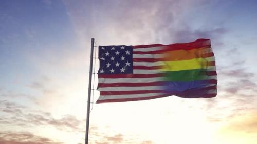 Videohive - Waving national flag of USA and LGBT rainbow flag background - 33166885 - 33166885