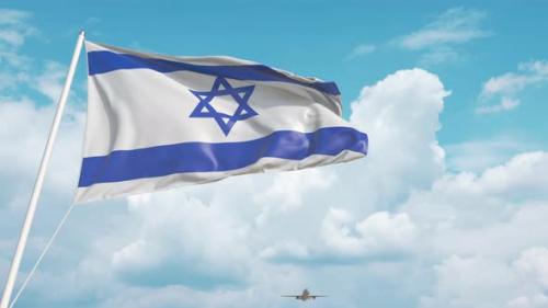 Videohive - Commercial Airplane Landing Behind the Israeli Flag - 33223955 - 33223955