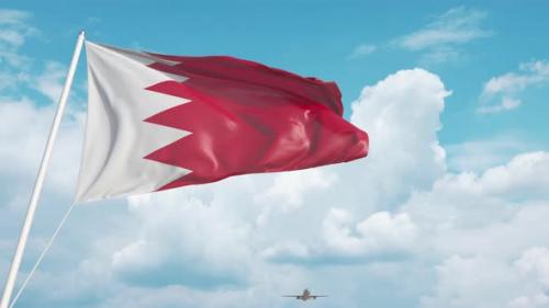 Videohive - Commercial Airplane Landing Behind Flag of Bahrain - 33223957 - 33223957