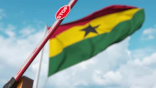 Videohive - Closing Boom Barrier with Stop Sign at Flag of Ghana - 33223976 - 33223976