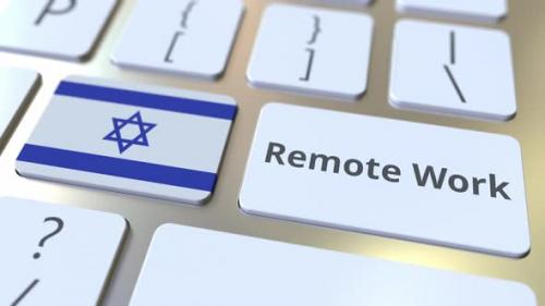 Videohive - Remote Work Text and Flag of Israel on the Computer Keyboard - 33224018 - 33224018