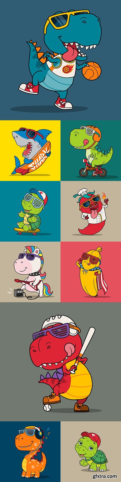 Funny cartoon characters hand-drawn illustrations