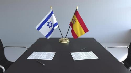 Videohive - Flags of Israel and Spain on the Table - 33226879 - 33226879