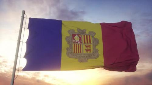 Videohive - Flag of Andorra Waving in the Wind Sky and Sun Background - 33226348 - 33226348