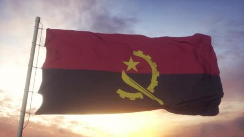 Videohive - Flag of Angola Waving in the Wind Sky and Sun Background - 33226354 - 33226354