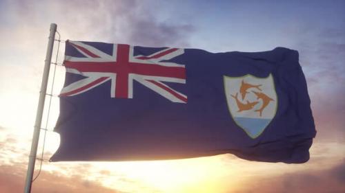 Videohive - Flag of Anguilla Waving in the Wind Sky and Sun Background - 33226362 - 33226362