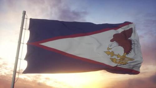 Videohive - Flag of American Samoa Waving in the Wind Sky and Sun Background - 33226375 - 33226375