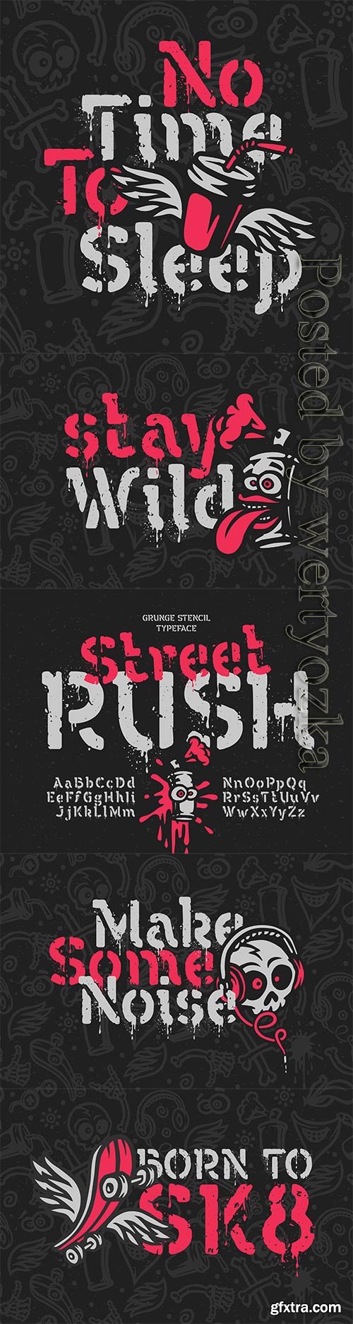 Vector font set with grunge effect