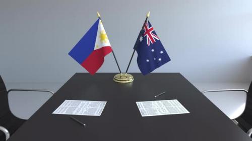 Videohive - Flags of the Philippines and Australia and Papers on the Table - 33226885 - 33226885