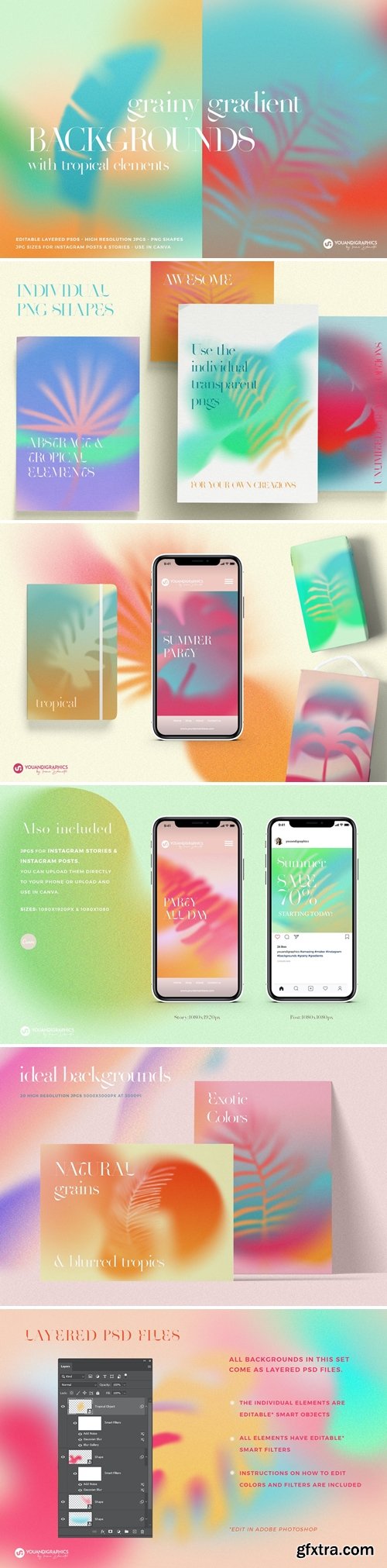 Tropical Grainy Gradient Backgrounds