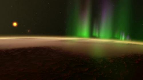 Videohive - Timelapse animation trip through the Northern Lights of a rocky exoplanet - 33227154 - 33227154