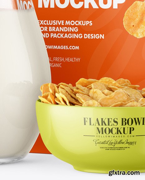 Glass Milk Jug and Bowl with Corn Flakes mockup 86588