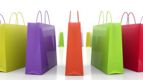 Videohive - Multicolored consumer shopping bags rotating isolated on the white background - 33229386 - 33229386